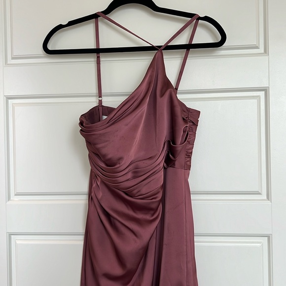 AZAZIE- Mermaid One Shoulder Stretch Satin Floor-Length Dress Amethyst - Picture 2 of 5